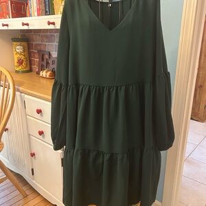 Source Unknown Green Smocked Sundress with Bishop Sleeves